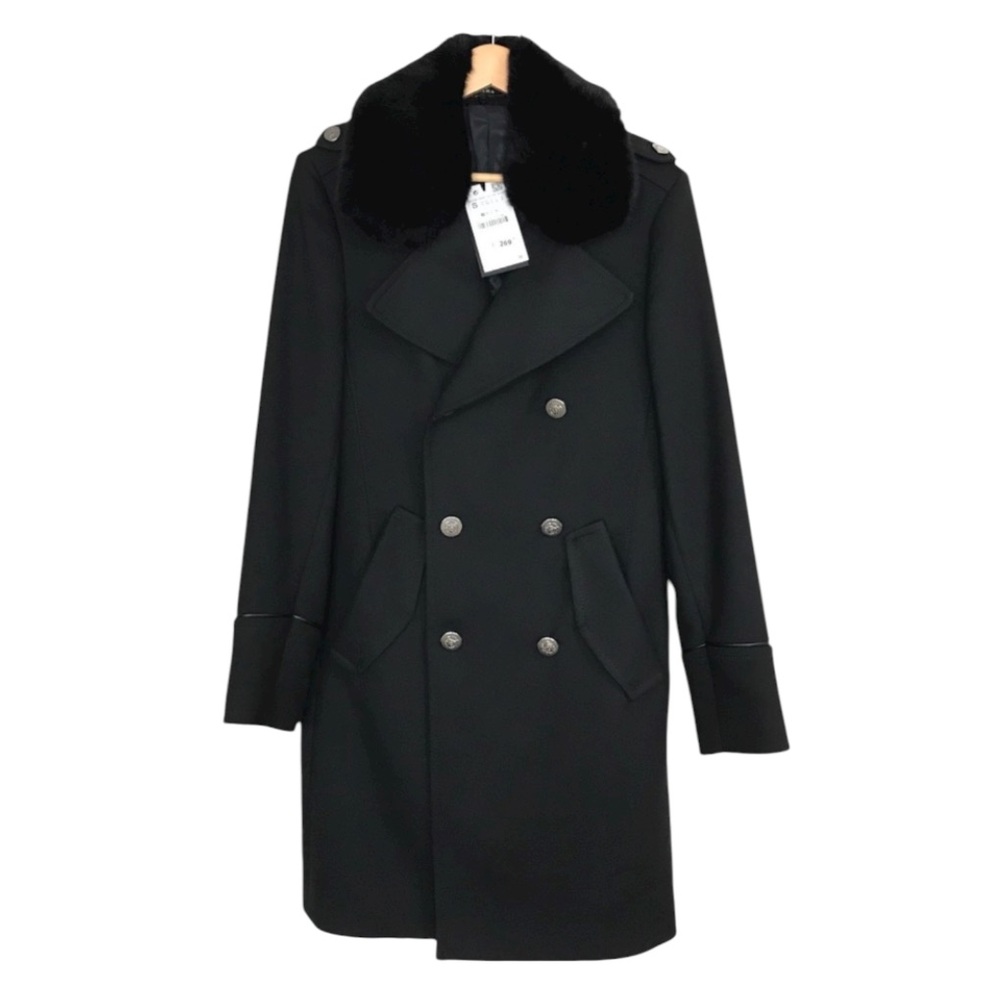 NWT ZARA Double Breast Coat With Faux Fur Trim |